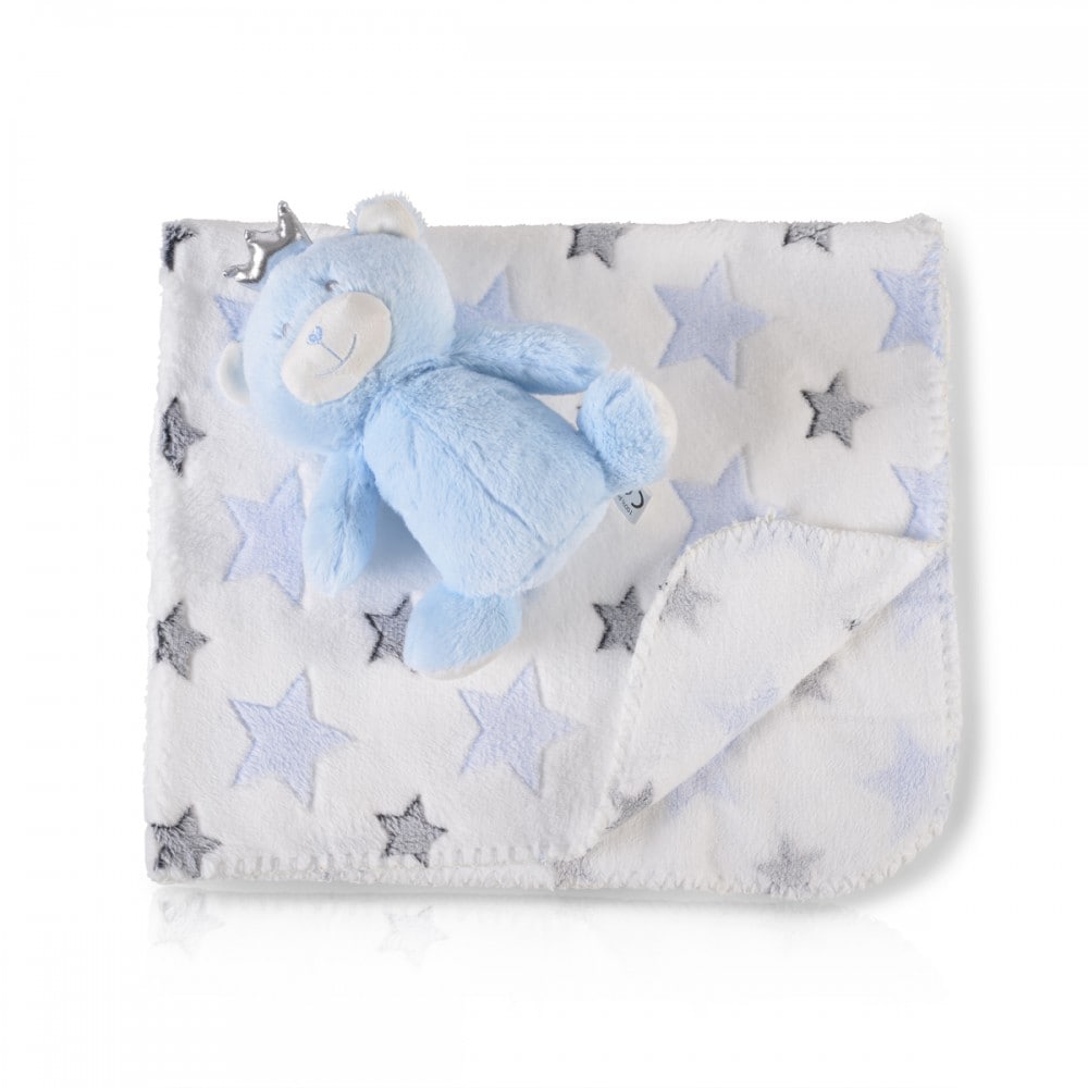 Cangaroo Babydecke 90 x 75 cm mit Pl&uuml;schtier kuschelige Babydecke Krabbeldecke blau 