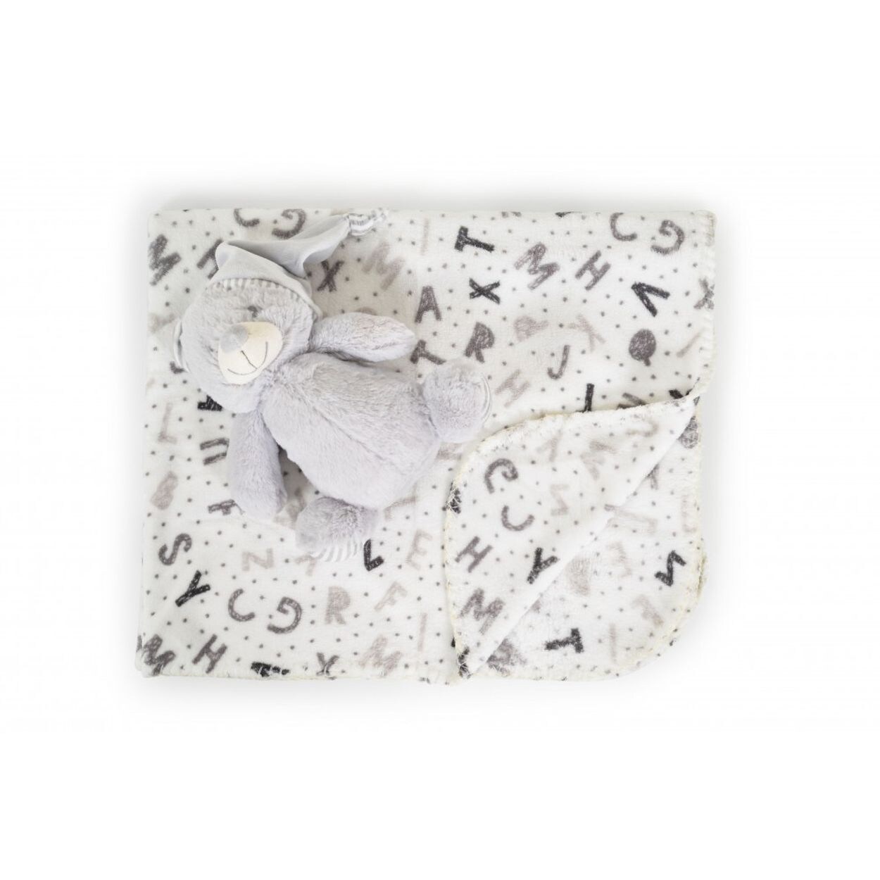 Cangaroo Babydecke 90 x 75 cm mit Plüschtier kuschelige Babydecke Krabbeldecke grau