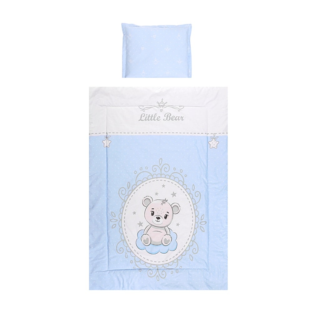 Lorelli Kinderbettw&auml;sche 3-teilig, Decke 140 x 95 Kissen 43 x 35 Laken 150 x 100 blau B&auml;r 