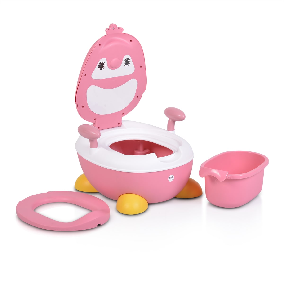 Moni T&ouml;pfchen Riko Pinguin Deckel, Haltegriffe, abnehmbarer Beh&auml;lter, rutschfest rosa 