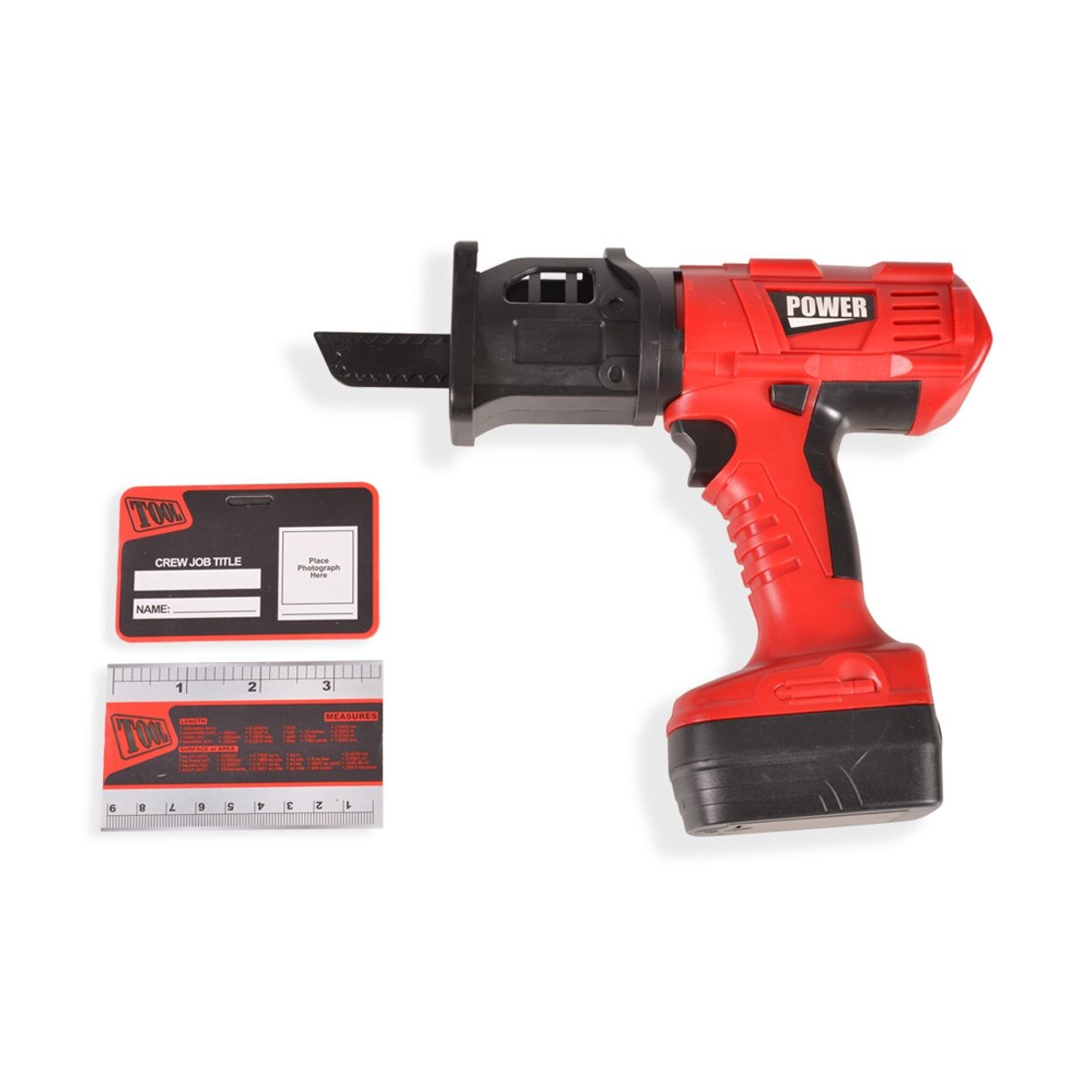 Moni Kinderwerkzeug-Set Säbelsäge T1402 elektrisch, Lineal, Mitarbeiterausweis rot