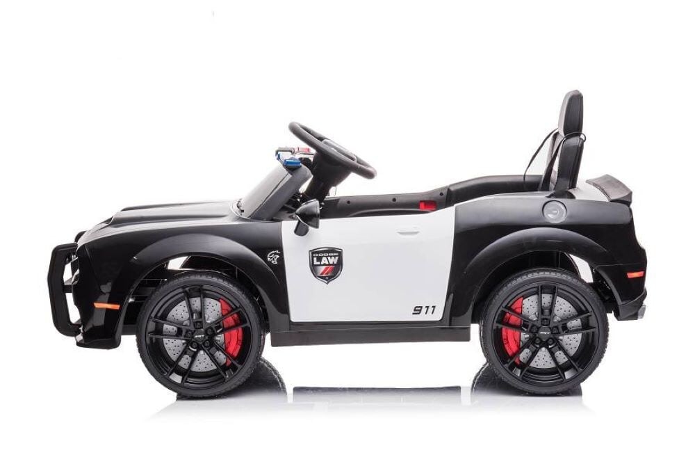 ES-Toys Kinder Elektroauto Dodge Polizei Sirene Fernbedienung Polizeilichter MP3 schwarz 