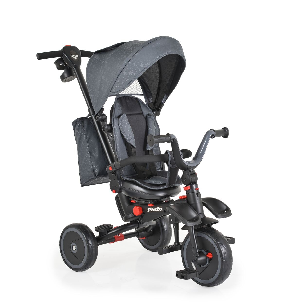 Byox Dreirad Tricycle Pluto, faltbar, EVA-Reifen, Schiebestange, Sitz drehbar grau