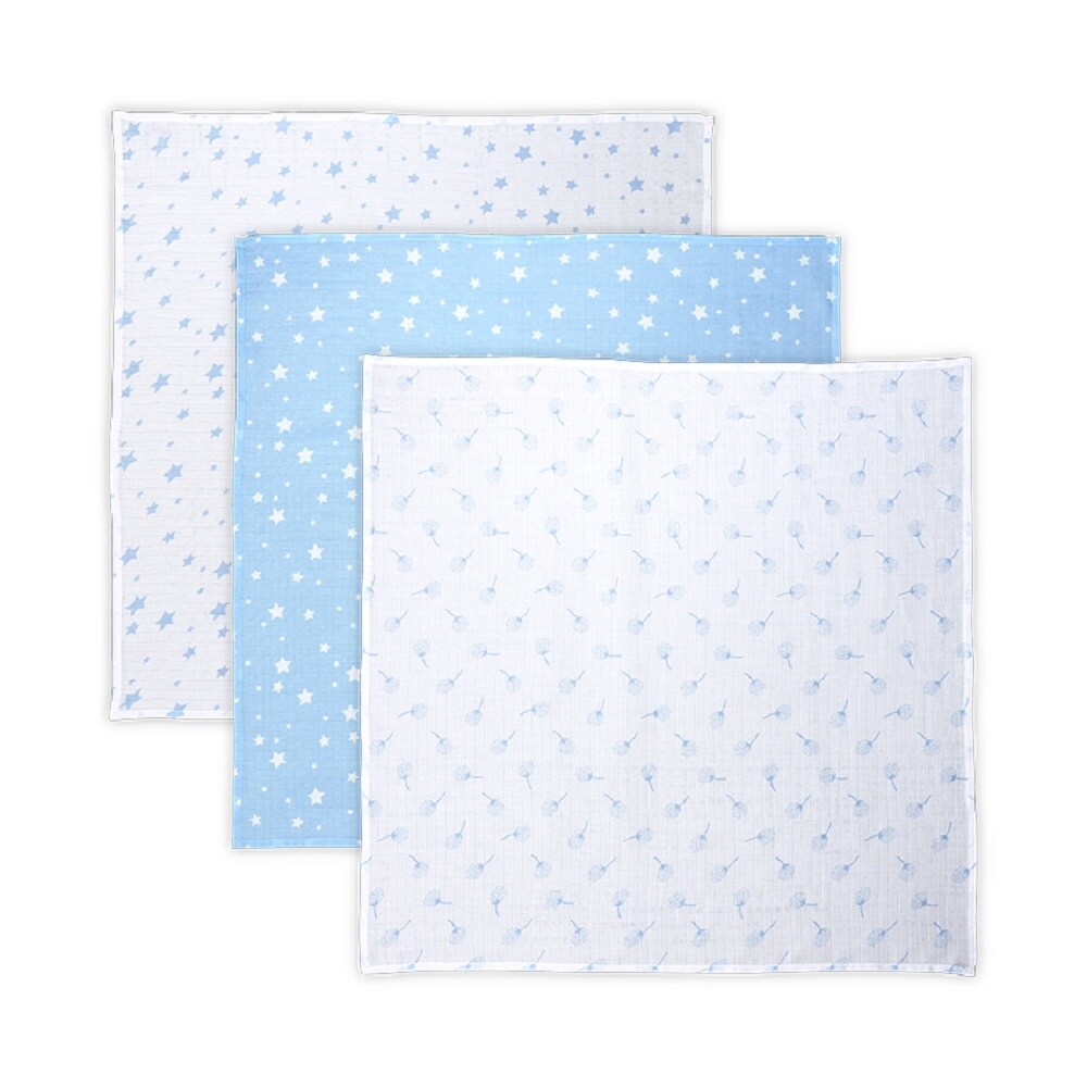 Lorelli Wickeldecke, Babydecke Trio, Gr&ouml;&szlig;e 80 x 80 cm, 3er Set, 100% Baumwolle blau wei&szlig; 