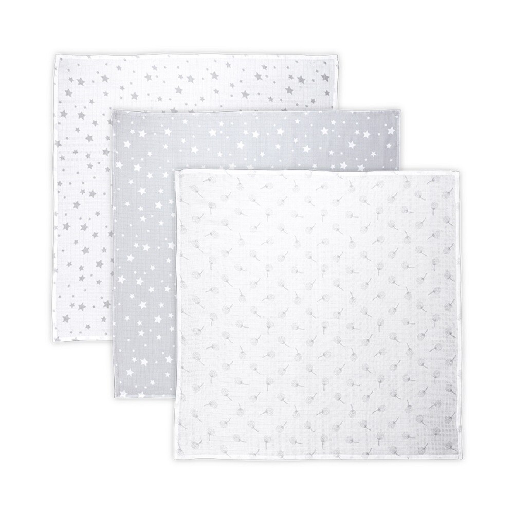 Lorelli Wickeldecke, Babydecke Trio, Gr&ouml;&szlig;e 80 x 80 cm, 3er Set, 100% Baumwolle grau weiss 