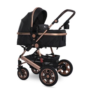 Lorelli Kinderwagen Lora faltbar Gummiräder Tragetasche Sportsitz Fußabdeckung  schwarz gold 
