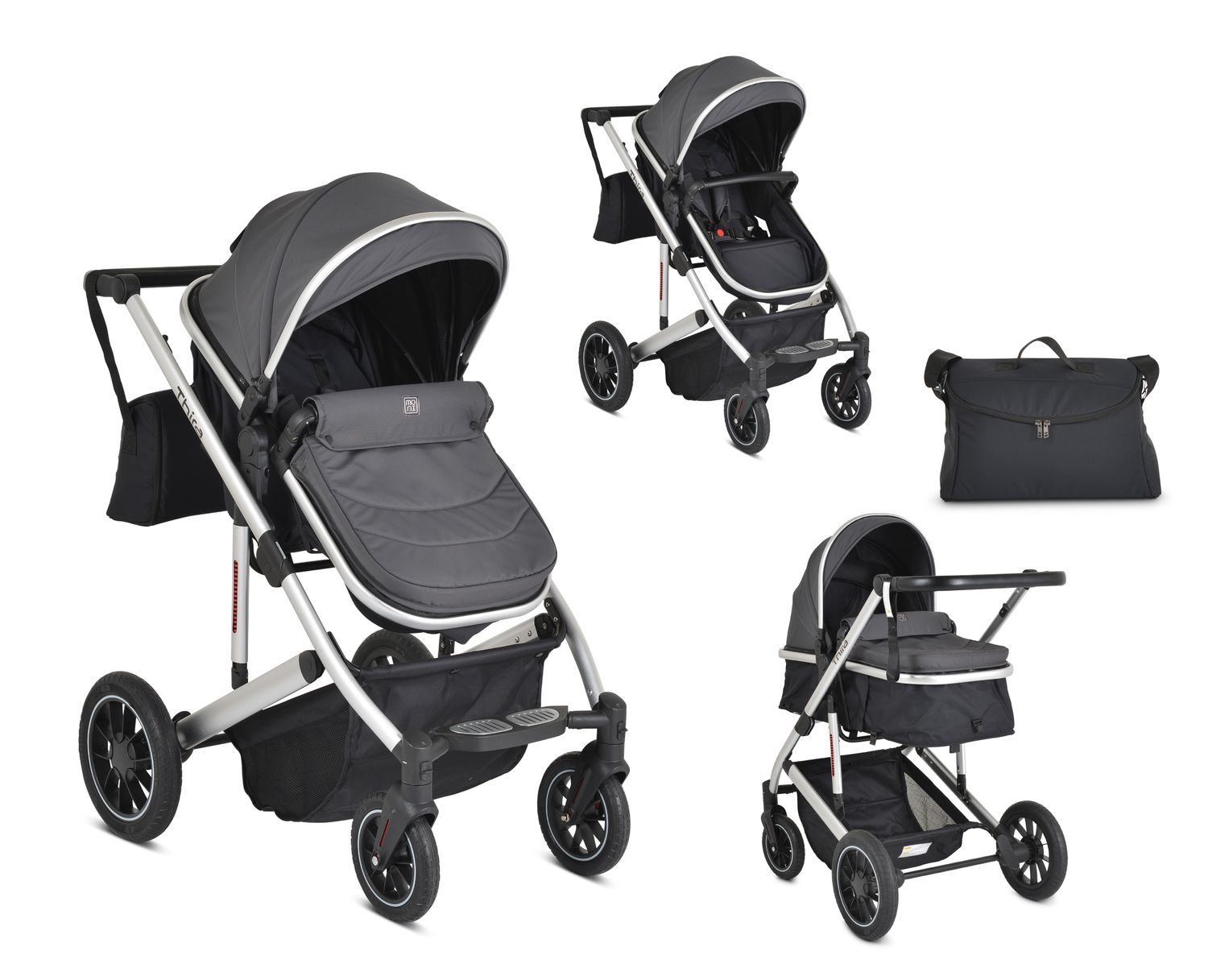 Moni Kombikinderwagen 2 in 1 Thira Babywanne, umbaubar, Sportsitz, Fu&szlig;abdeckung grau 