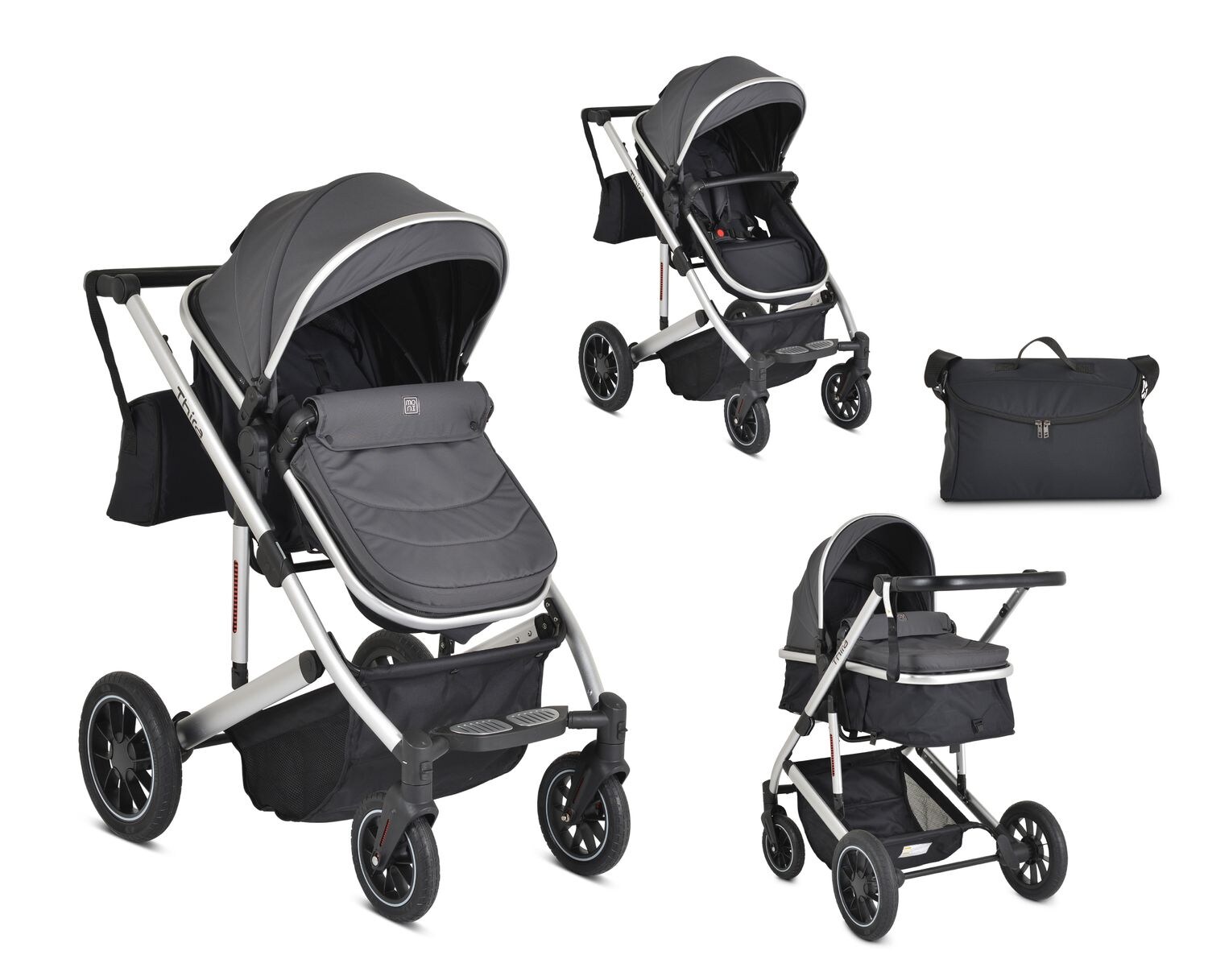 Kombikinderwagen 2 in 1 Thira Babywanne, umbaubar, Sportsitz, Fußabdeckung grau