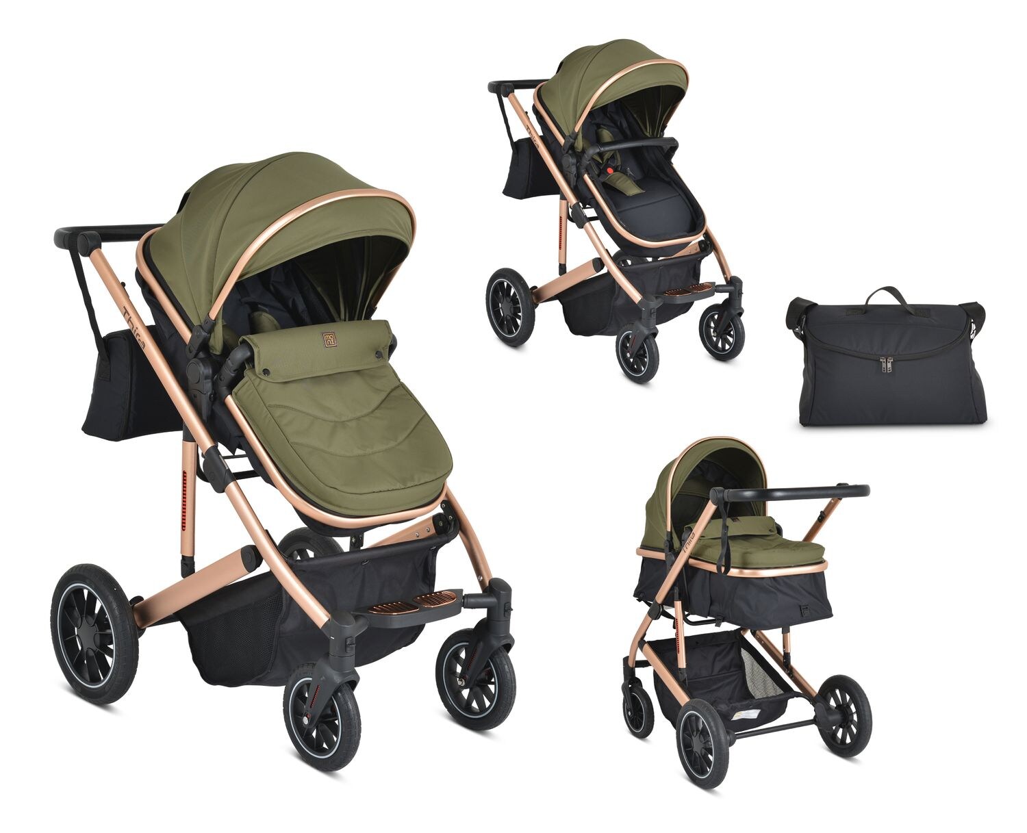 Kombikinderwagen 2 in 1 Thira Babywanne, umbaubar, Sportsitz, Fußabdeckung grün