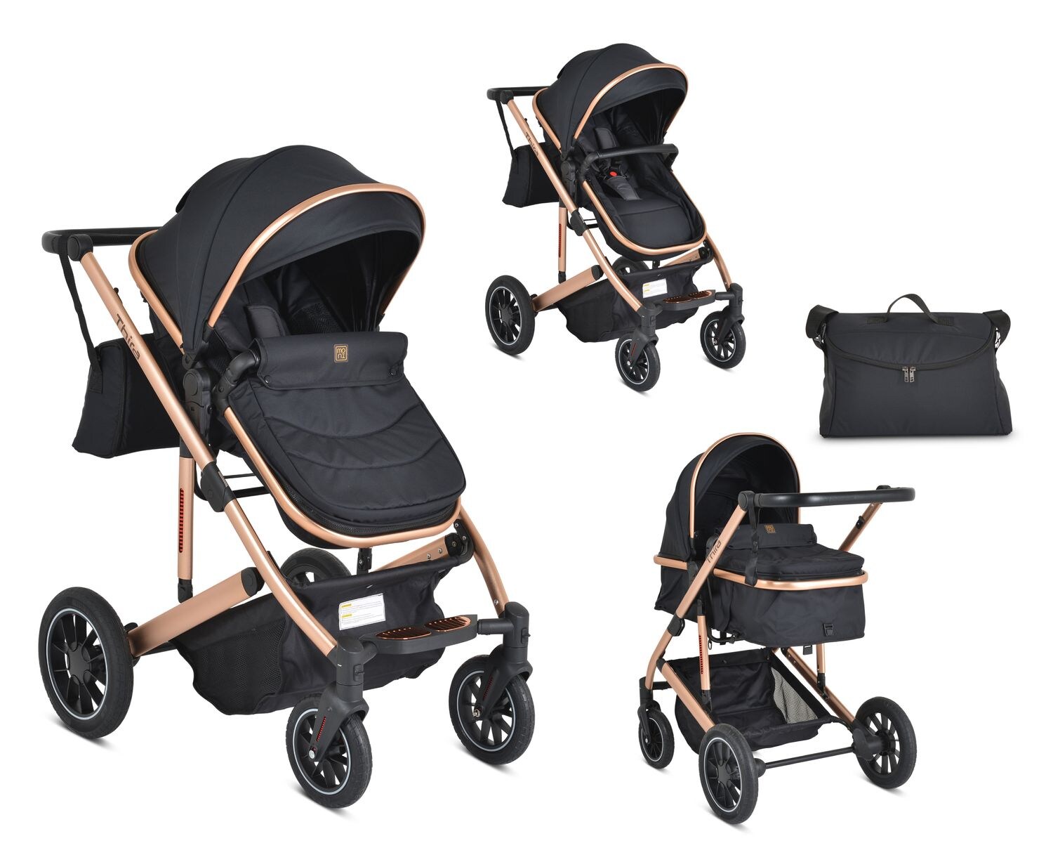 Kombikinderwagen 2 in 1 Thira Babywanne, umbaubar, Sportsitz, Fußabdeckung schwarz