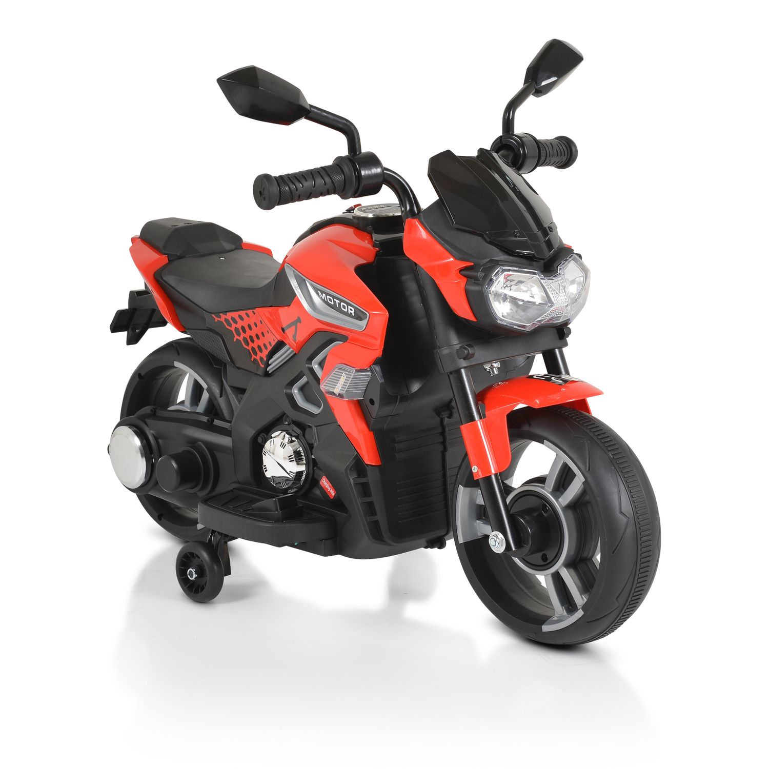 Moni Kinder Elektromotorrad Houston 1188F Musik, MP3, Scheinwerfer, St&uuml;tzr&auml;der rot 
