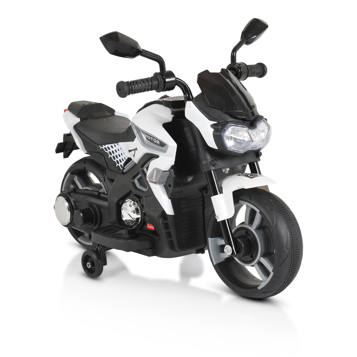Moni Kinder Elektromotorrad Houston 1188F Musik, MP3, Scheinwerfer, St&uuml;tzr&auml;der wei&szlig; 