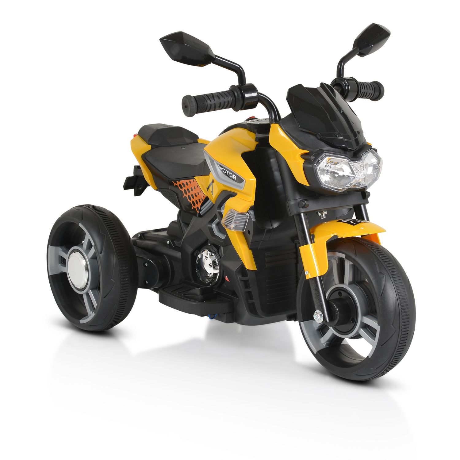 Moni Kinder Elektromotorrad Colombo Scheinwerfer, zwei Motoren, MP3, bis 7 km/h gelb 