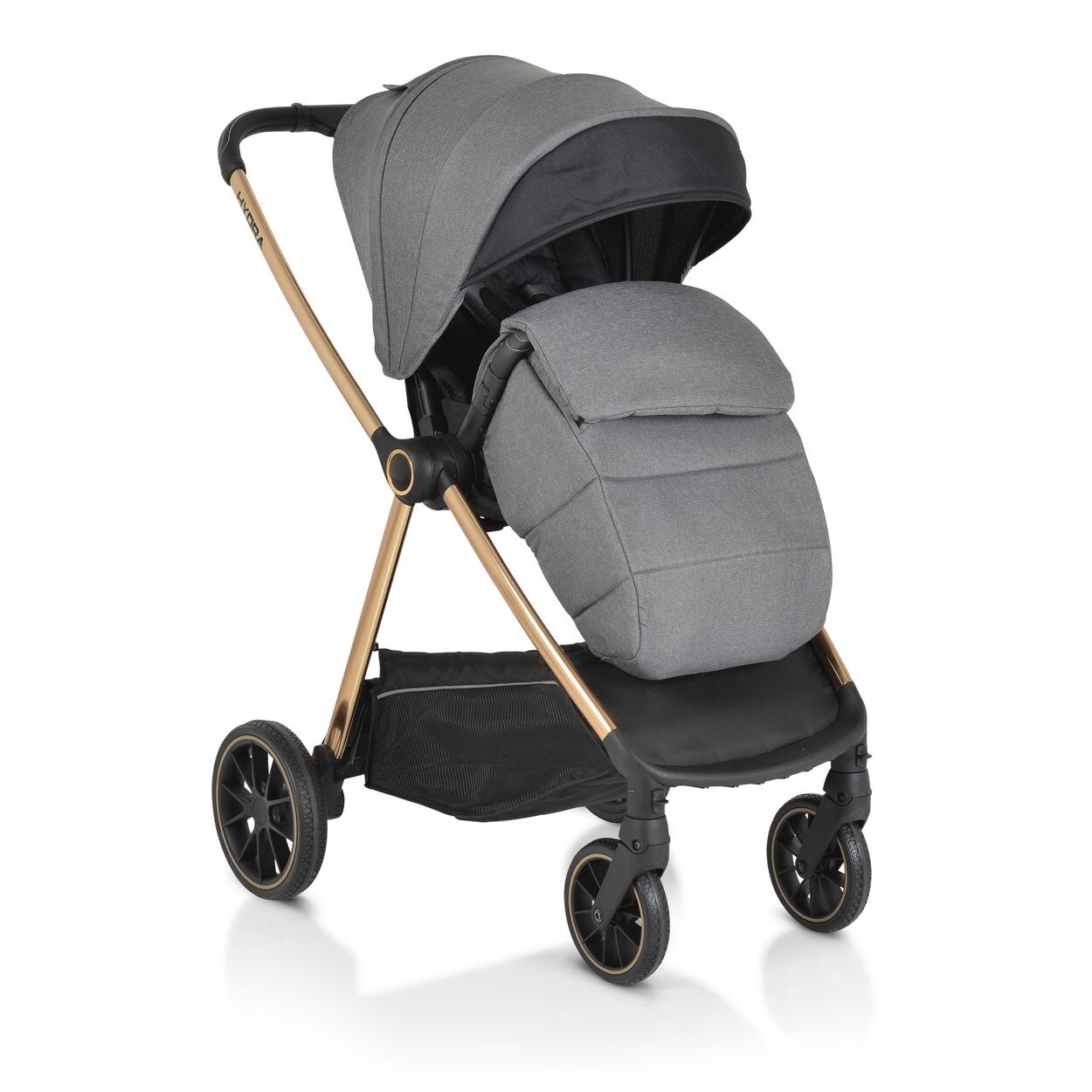 Kinderwagen 2 in 1 Hydra Babywanne Sportsitz Fußabdeckung Moskitonetz grau