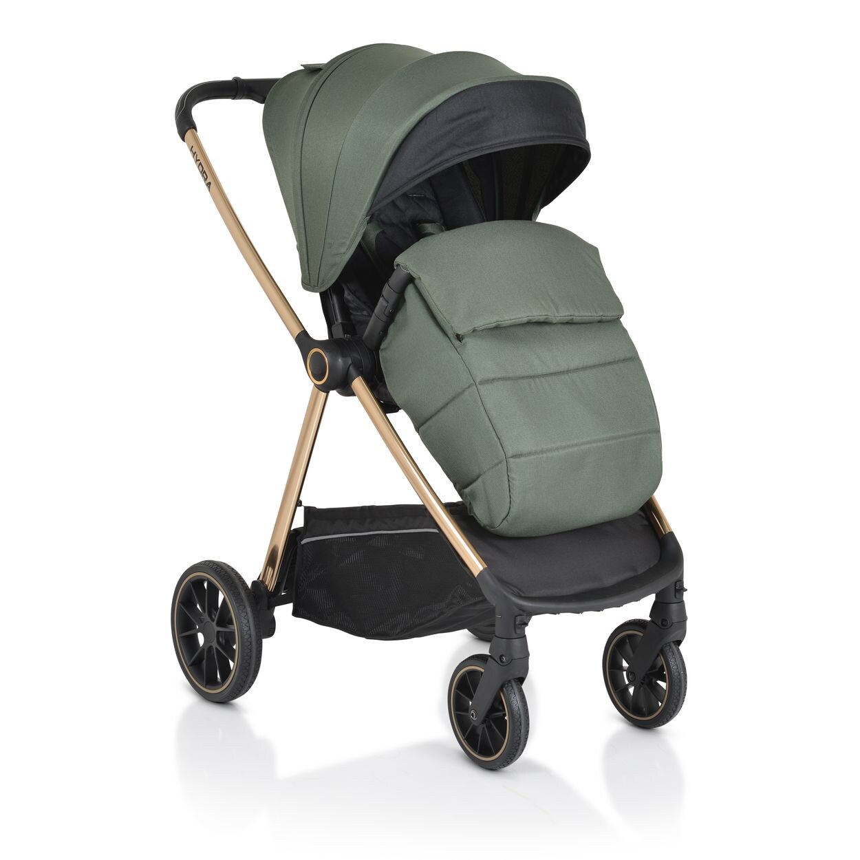 Kinderwagen 2 in 1 Hydra Babywanne Sportsitz Fußabdeckung Moskitonetz grün