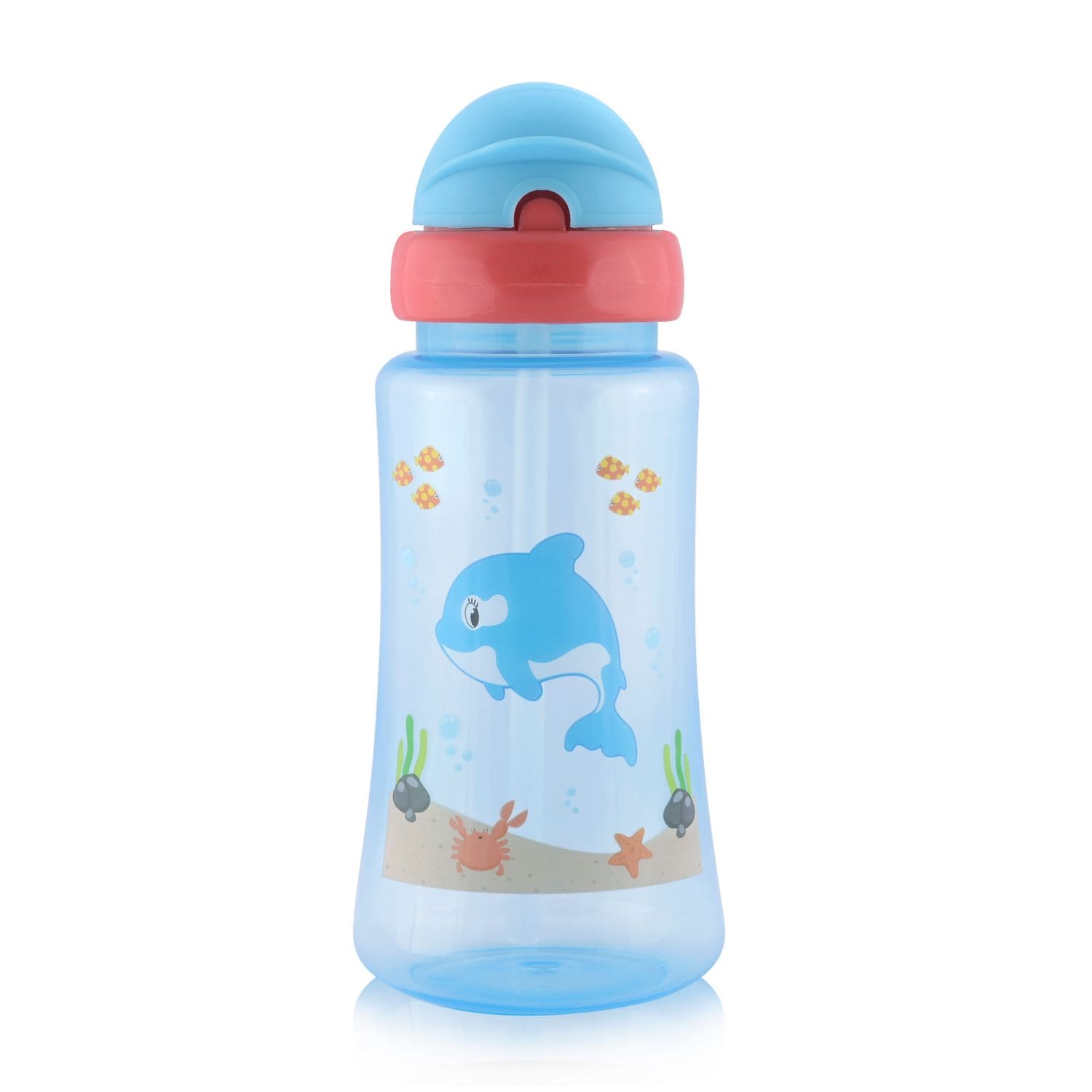 Baby Care Kinder Trinkflasche Sport Sipper 330 ml Strohhalm, Tiere, Schutzdeckel blau 