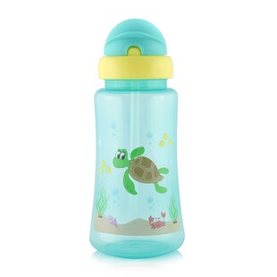 Baby Care Kinder Trinkflasche Sport Sipper 330 ml Strohhalm, Tiere, Schutzdeckel grün 