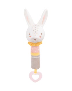 Kikkaboo Baby Stofftier mit Rassel, Beißring 27 cm für zuhause und unterwegs braun 