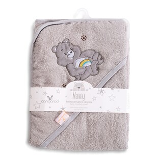 Cangaroo Baby-Kapuzenhandtuch Manny 76 x 76 cm Babyhandtuch Tiermotiv Baumwolle grau 