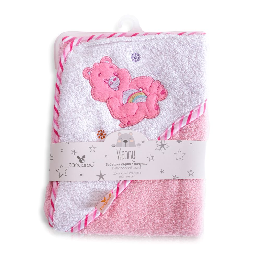 Cangaroo Baby-Kapuzenhandtuch Manny 76 x 76 cm Babyhandtuch Tiermotiv Baumwolle rosa 
