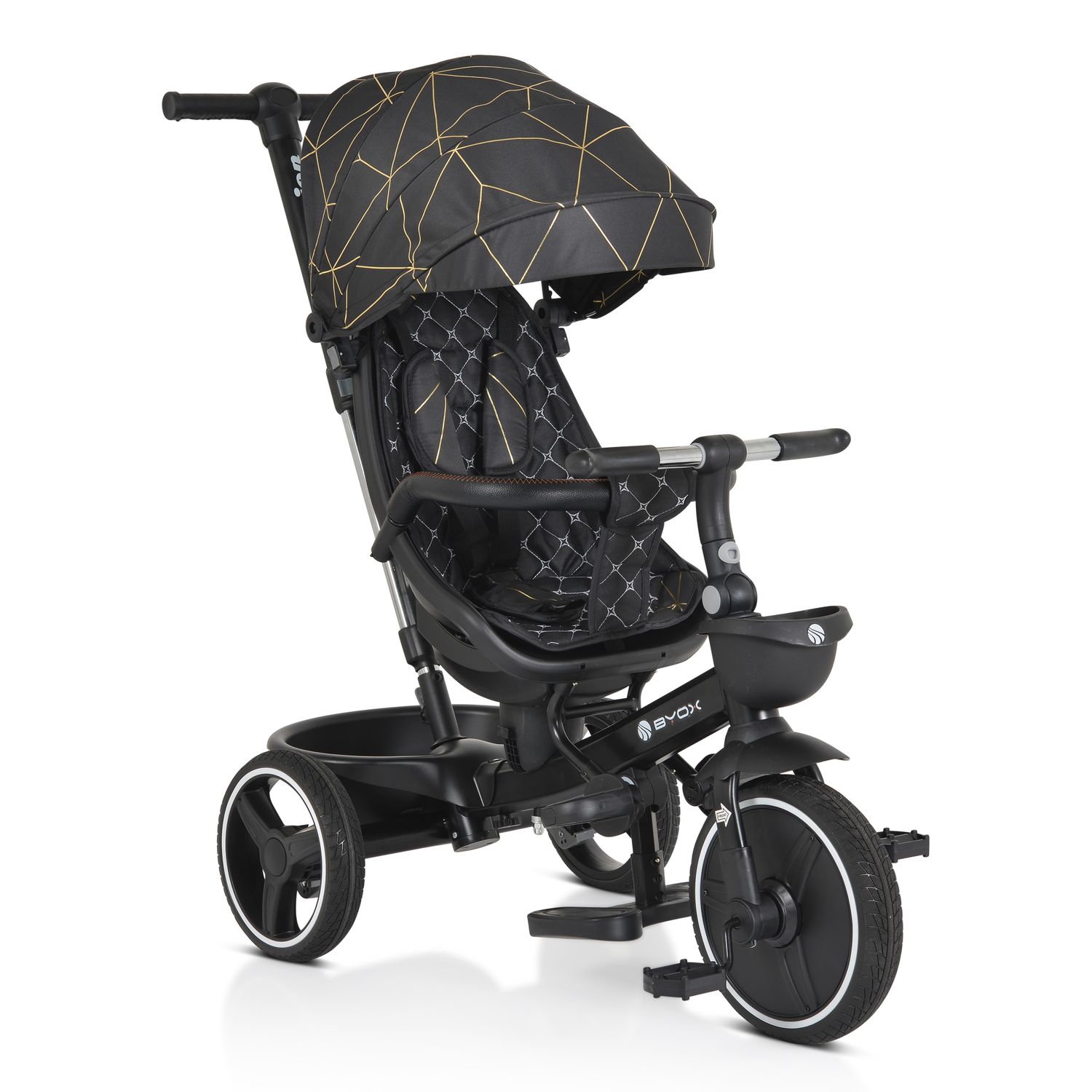 Byox Dreirad Tricycle Fusion verstellbar PU-Reifen drehbarer Sitz Schiebestange schwarz 
