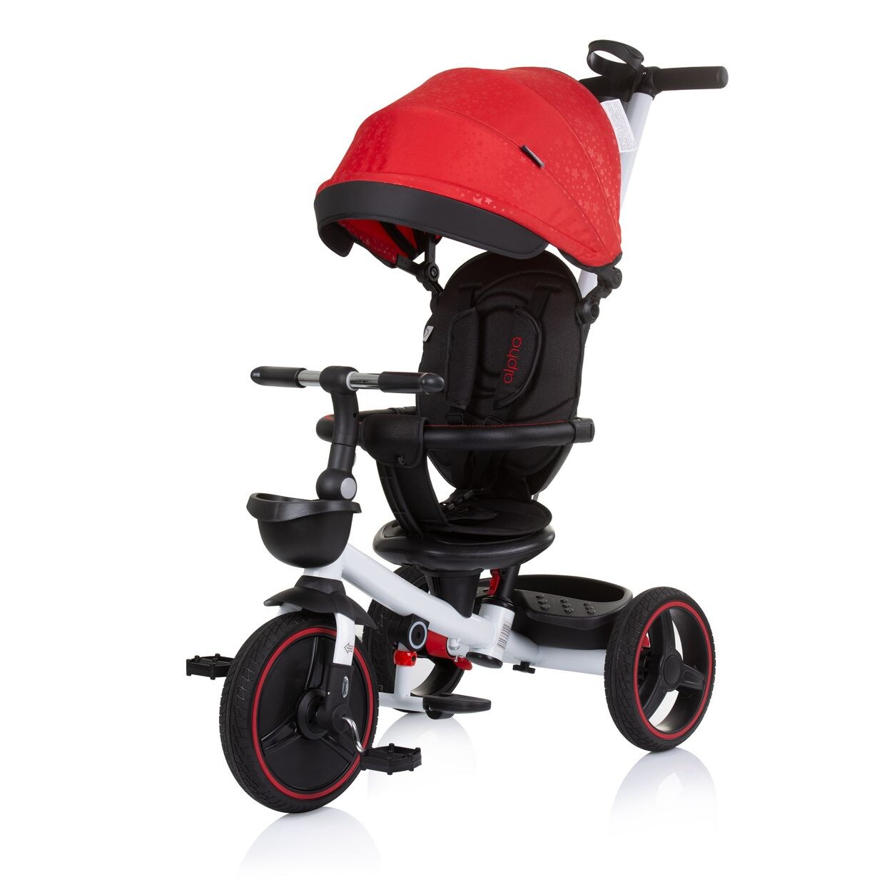Dreirad Alpha 3 in 1 Schiebegriff Becherhalter faltbar PU-Räder Korb rot