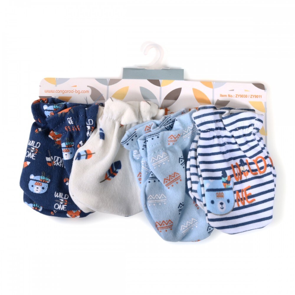 Cangaroo Babyhandschuhe Tibby 4er-Set F&auml;ustlinge, 100% Baumwolle, ab Geburt blau 