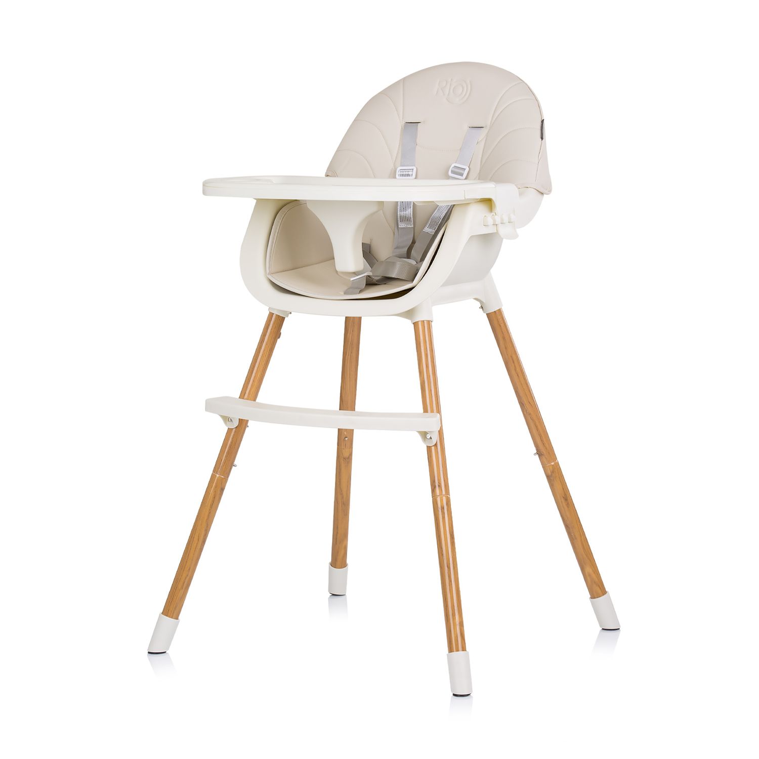 Chipolino Kinderhochstuhl Rio 2 in 1, Kinderstuhl rutschfeste Beine 5-Punkt-Gurt beige wei&szlig; 