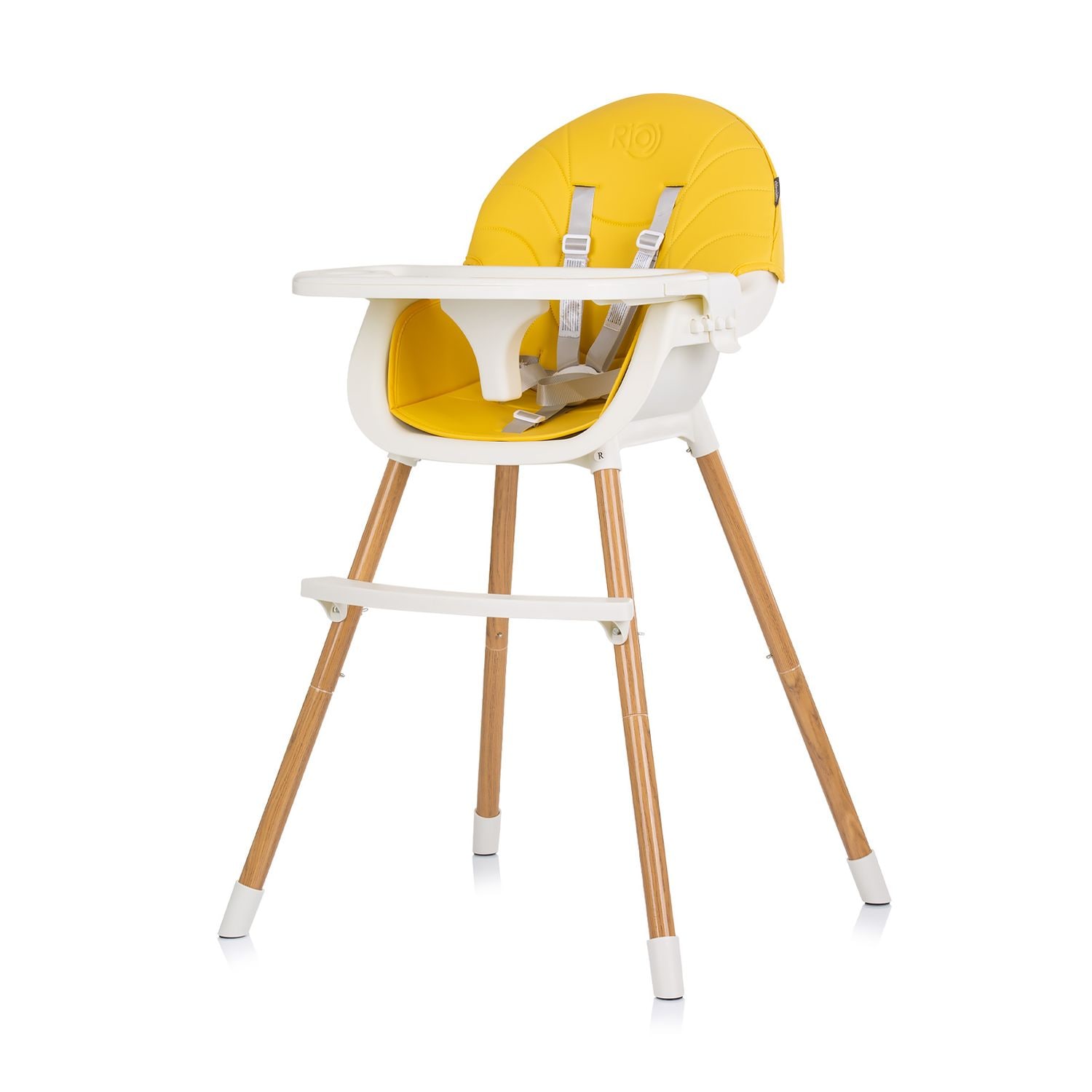 Chipolino Kinderhochstuhl Rio 2 in 1, Kinderstuhl rutschfeste Beine 5-Punkt-Gurt gelb wei&szlig; 