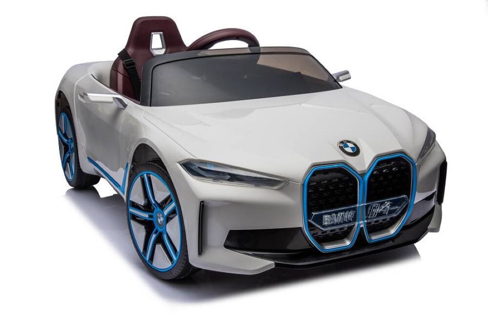 ES-Toys Kinder Elektroauto BMW I4, MP3, Bluetooth, EVA-Reifen, Gurt, bis 6 km/h weiss 