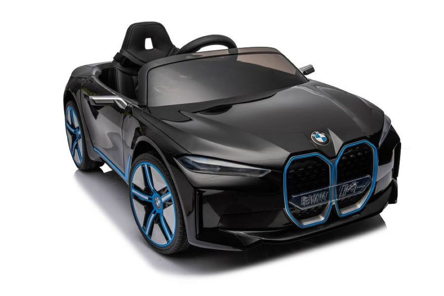 ES-Toys Kinder Elektroauto BMW I4, MP3, Bluetooth, EVA-Reifen, Gurt, bis 6 km/h schwarz