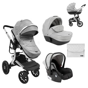 Kikkaboo Kombikinderwagen Irene 3 in 1 Babywanne Autositz Adapter Wickeltasche grau hellgrau 