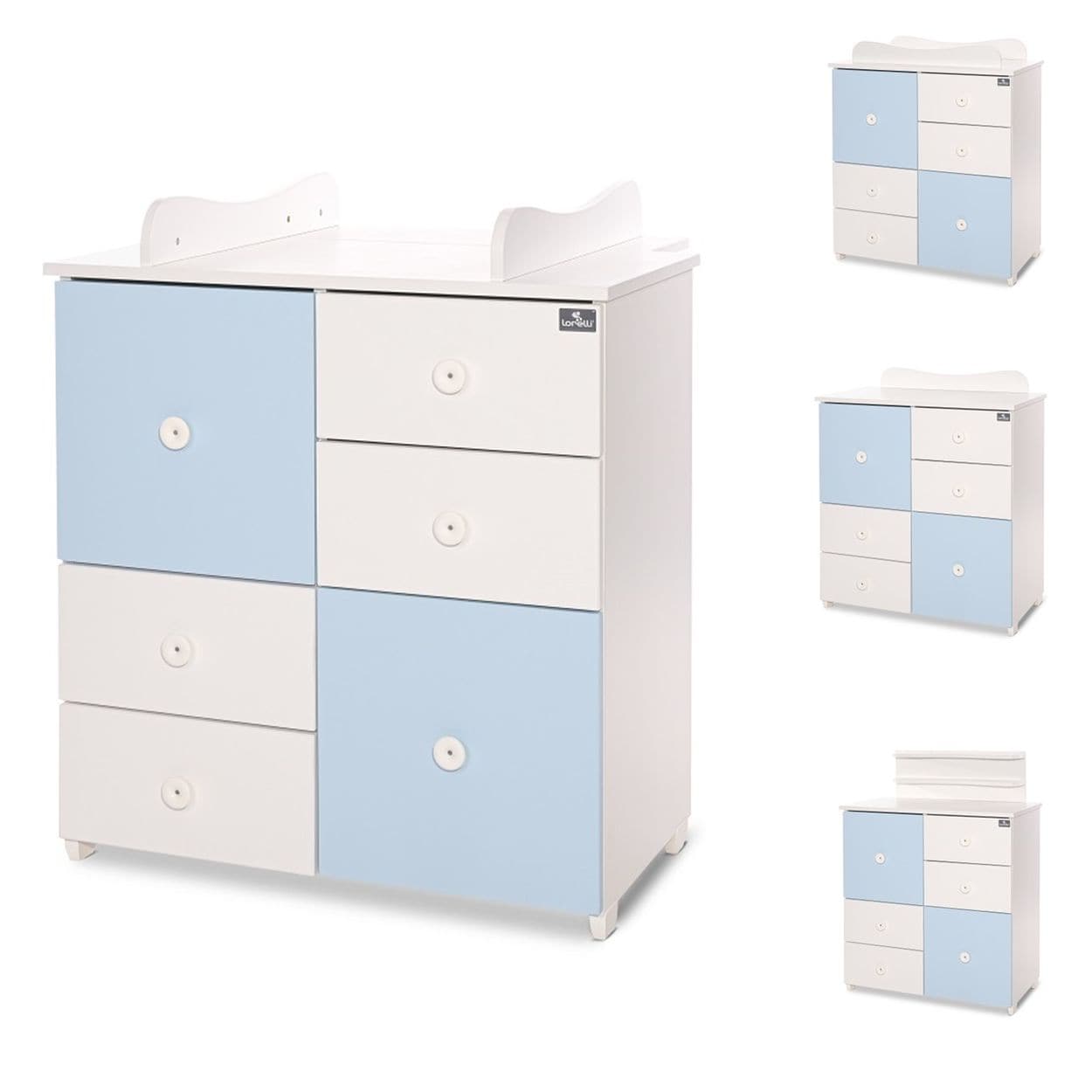 Lorelli Kommode Cupboard 83 x 71 x 96 cm, 4 Schubladen, 2 T&uuml;ren mit Regalboden wei&szlig; blau 