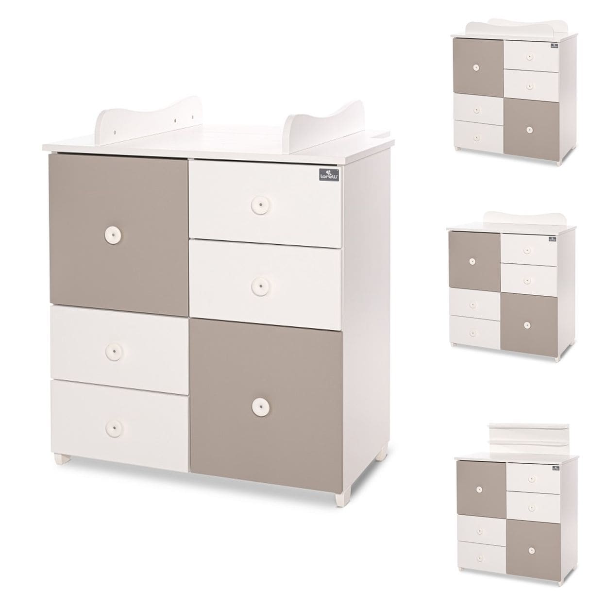 Lorelli Kommode Cupboard 83 x 71 x 96 cm, 4 Schubladen, 2 T&uuml;ren mit Regalboden dunkelbraun wei&szlig; 