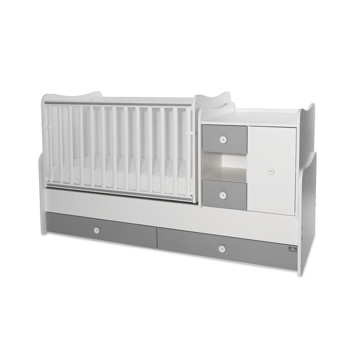 Lorelli Babybett, Jugendbett 3 in 1 Mini Max umbaubar, f&uuml;r 2 Kinder gleichzeitig wei&szlig; dunkelgrau 
