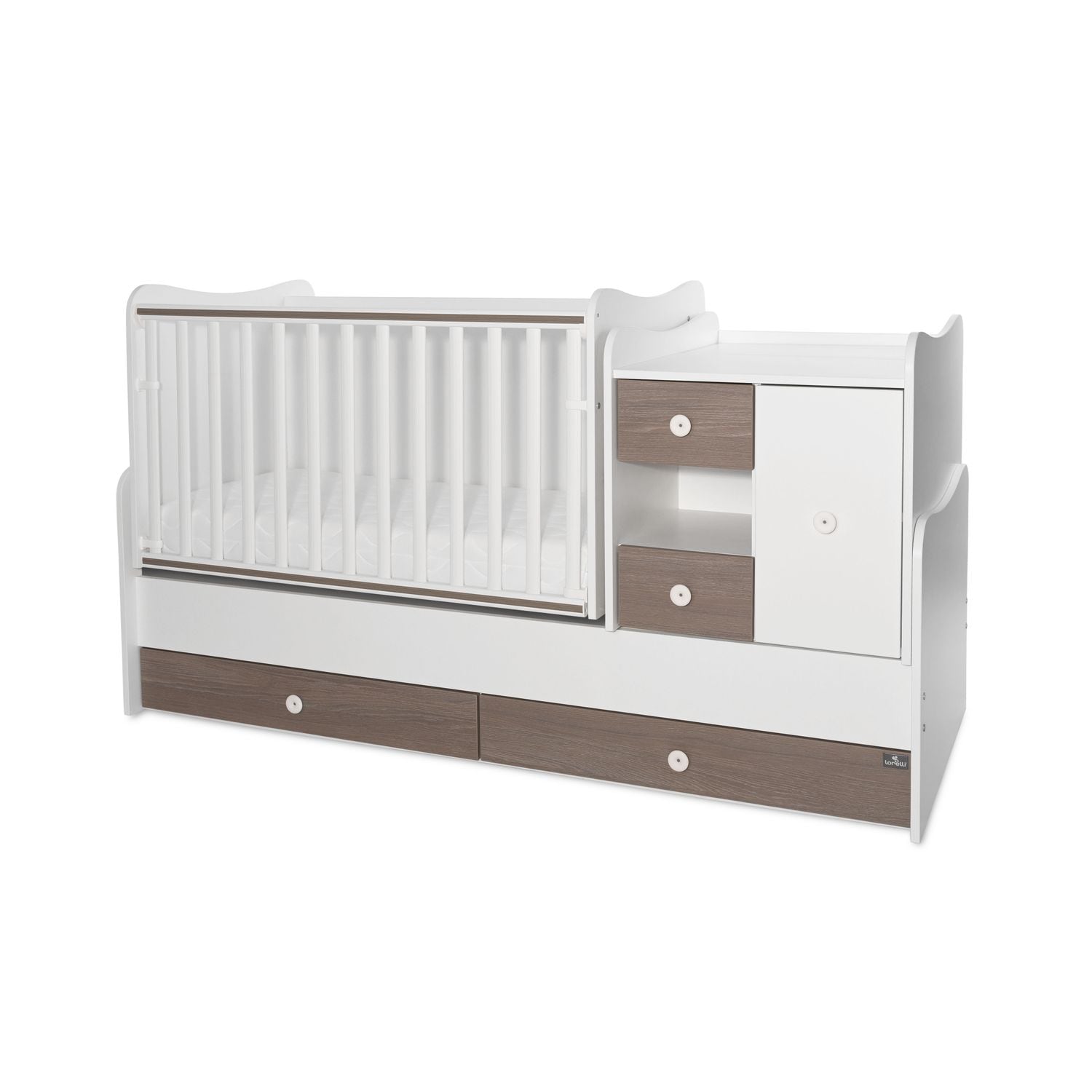 Lorelli Babybett, Jugendbett 3 in 1 Mini Max umbaubar, f&uuml;r 2 Kinder gleichzeitig braun wei&szlig; 