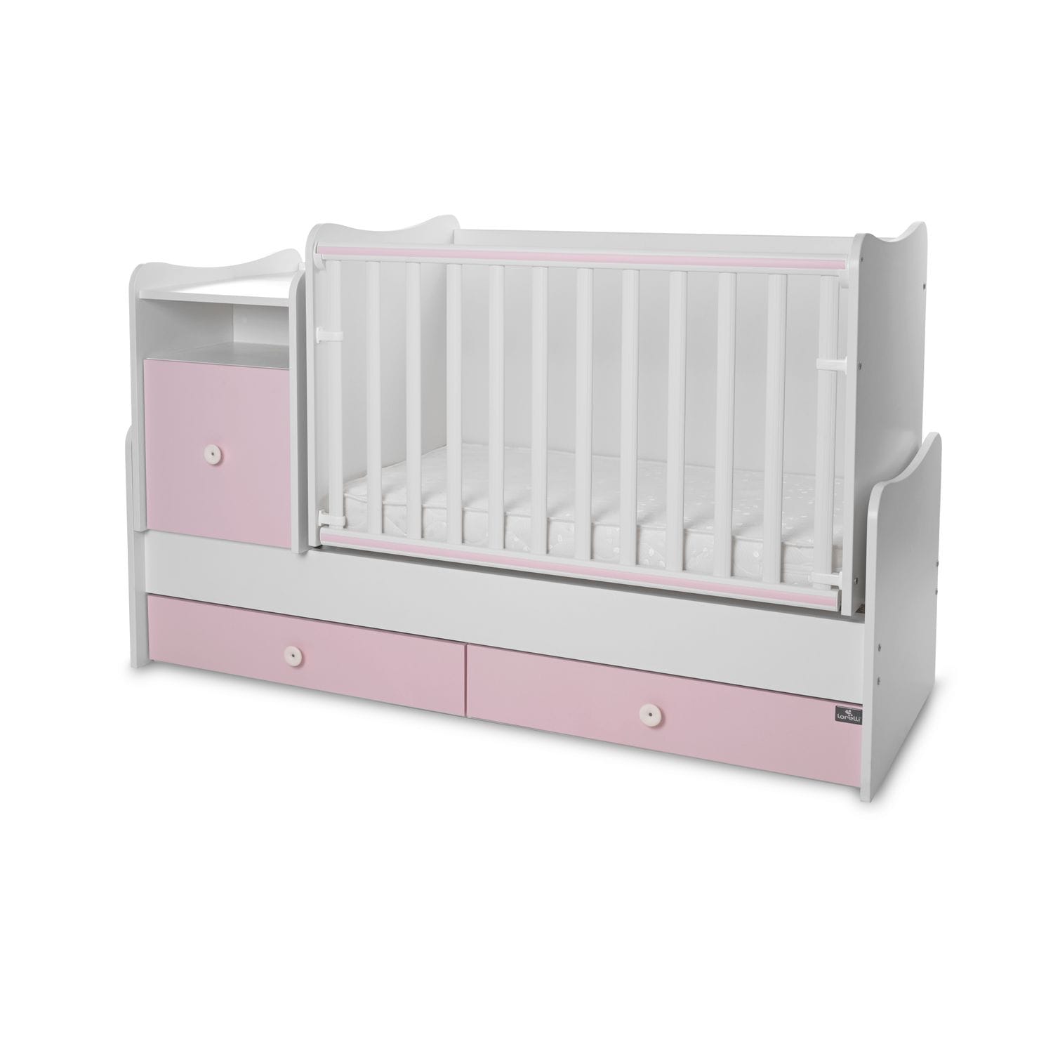 Lorelli Babybett 4 in 1 Trend Plus NEW Schaukelfunktion Jugendbett Schreibtisch pink 