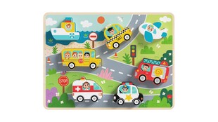 Tooky Toy Kinder Holz-Puzzle Fahrzeuge 3D TH634 Steckpuzzle, 8-teilig, ab 1 Jahr bunt 