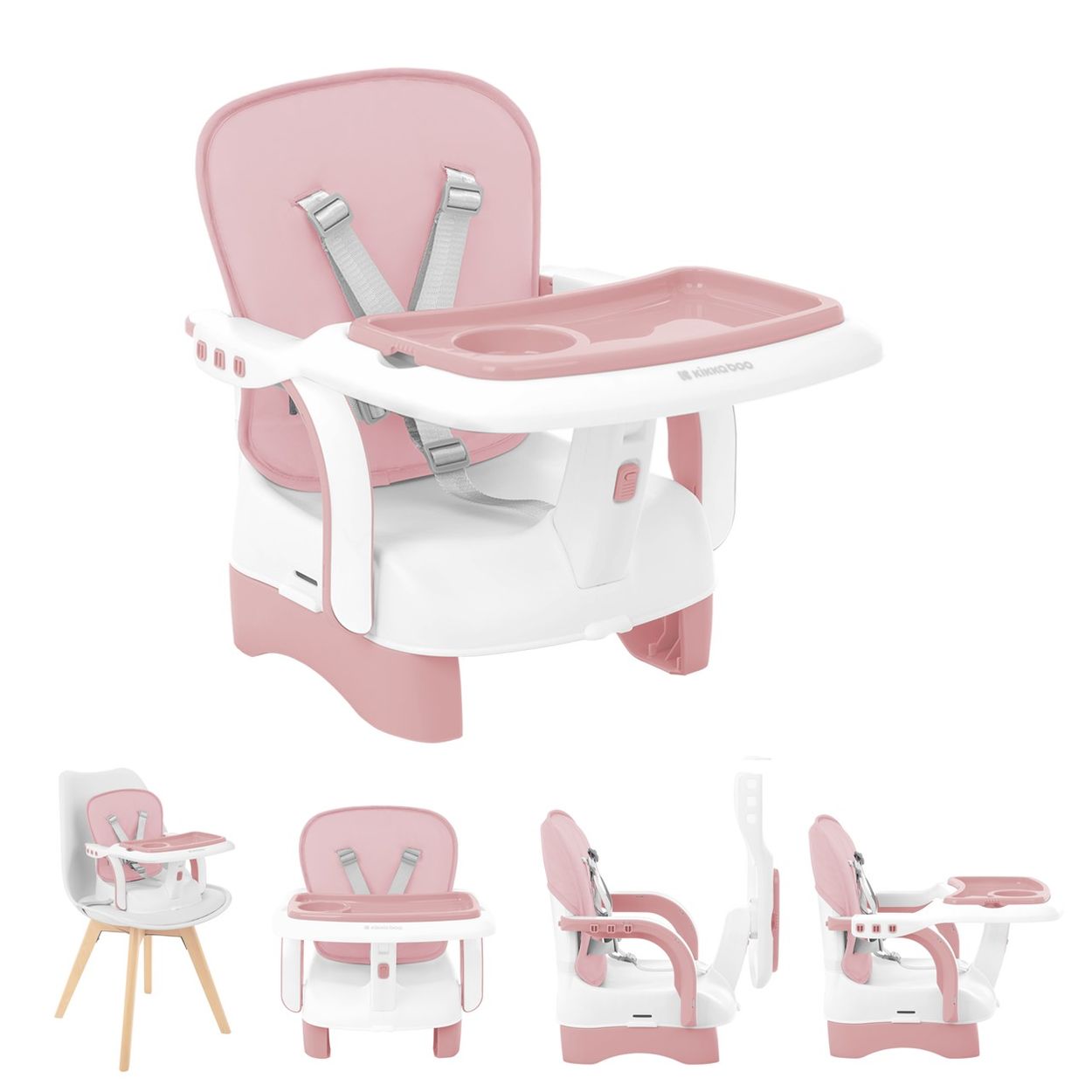Kikkaboo Kinderstuhl, Boostersitz Chewy, Doppeltablett, Sicherheitsgurt, faltbar rosa 