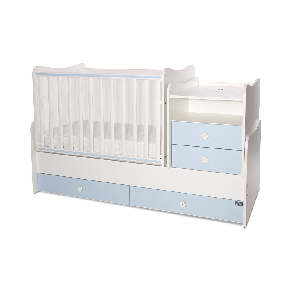 Lorelli Baby- Jugendbett Combo umbaubar 2 Kinder gleichzeitig Schaukelfunktion wei&szlig; blau 