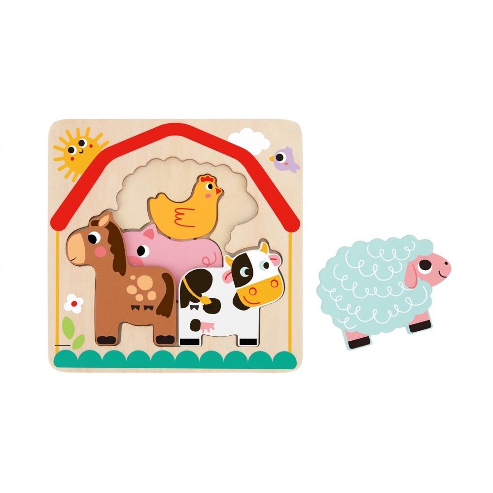 Tooky Toy Kinder Puzzle Holz 7-teilig Sortierspiel, Farbpuzzle, 6 bunte Tiere bunt 