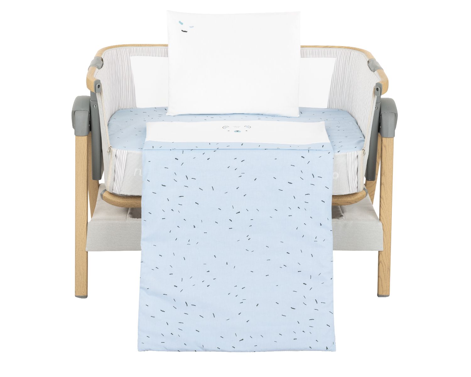 Kikkaboo Babybettw&auml;sche Set Bear with me 3-teilig Decke 85 x 55 Kissen 45 x 35 blau 