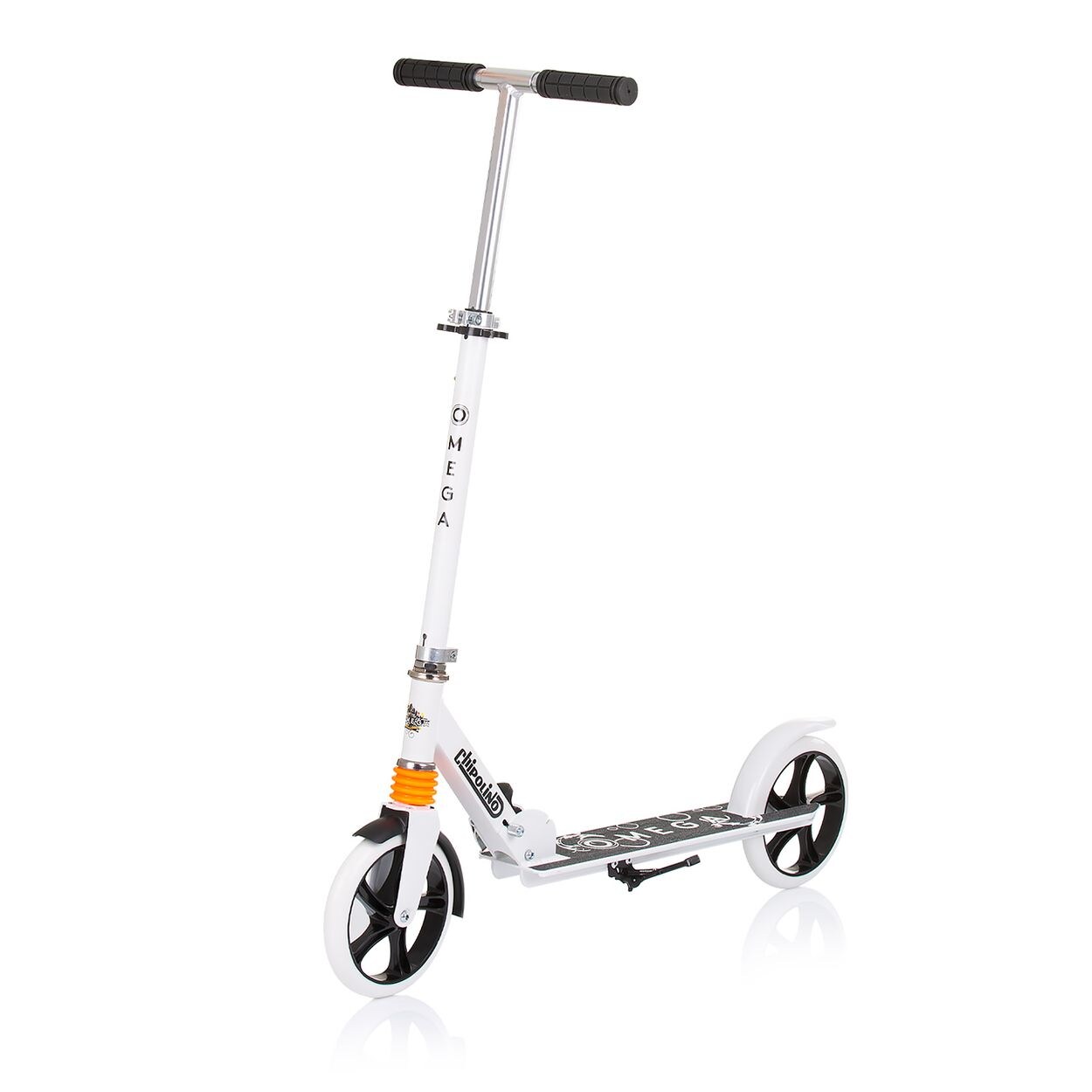 Kinderroller Omega PU Räder ABEC-7 Lager verstellbar faltbar Bremse weiß