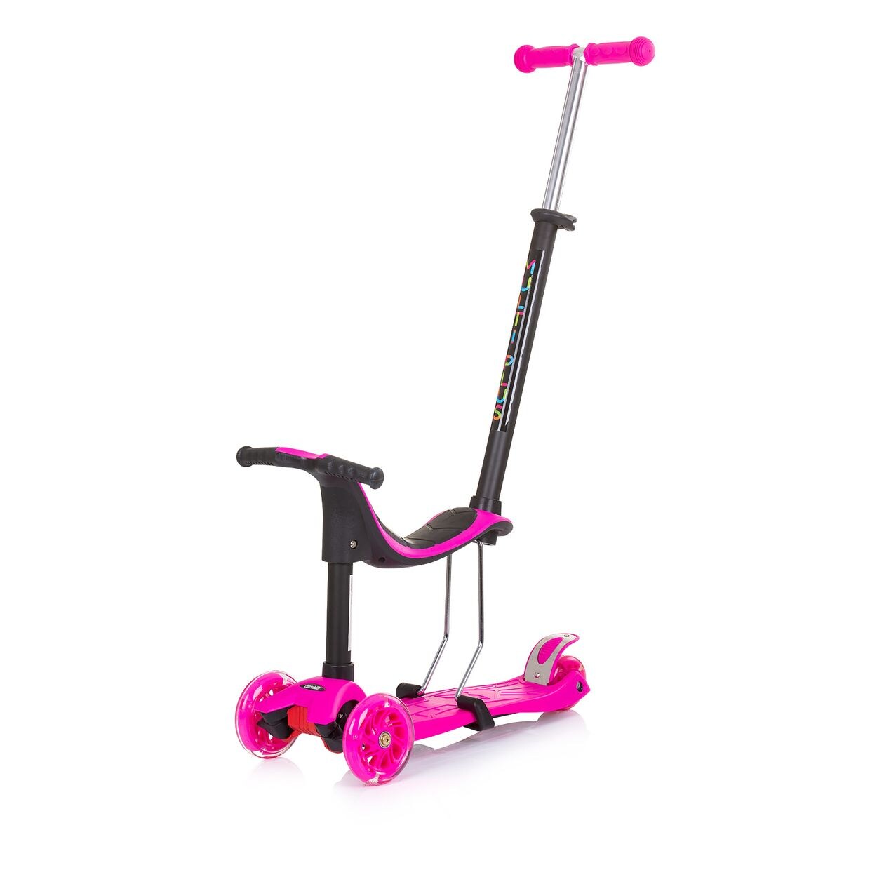 Kinderroller 3 in 1 Multi Plus 3 Räder, Laufrad, Roller, LED-Lichter pink