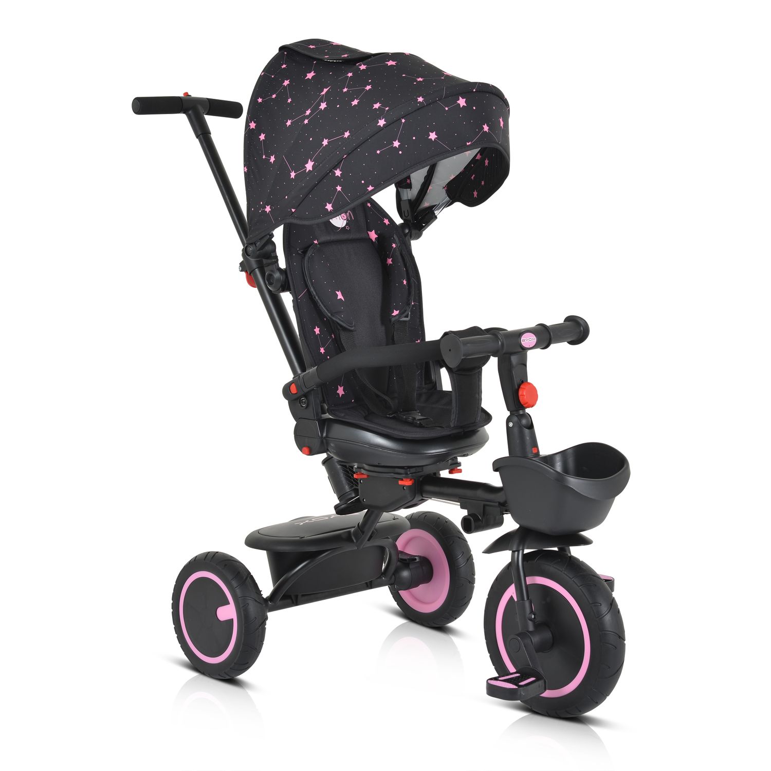 Byox Dreirad Tricycle Orion faltbar, PU-Reifen, drehbarer Sitz, Schiebestange rosa 