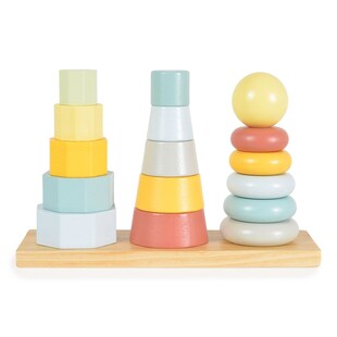 Tooky Toy Holz-Stapelturm-Set TKF008B, Formsortierer, bunte Stapelpyramiden bunt 