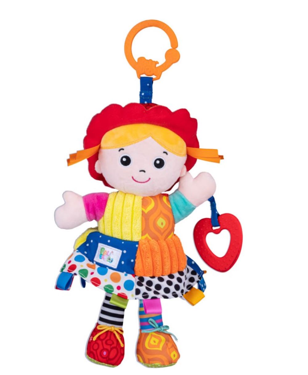 Bali Bazoo Baby Pl&uuml;sch-Puppe Greifling Rassel C-Ring 81133 Bei&szlig;ring Stoffpuppe bunt 