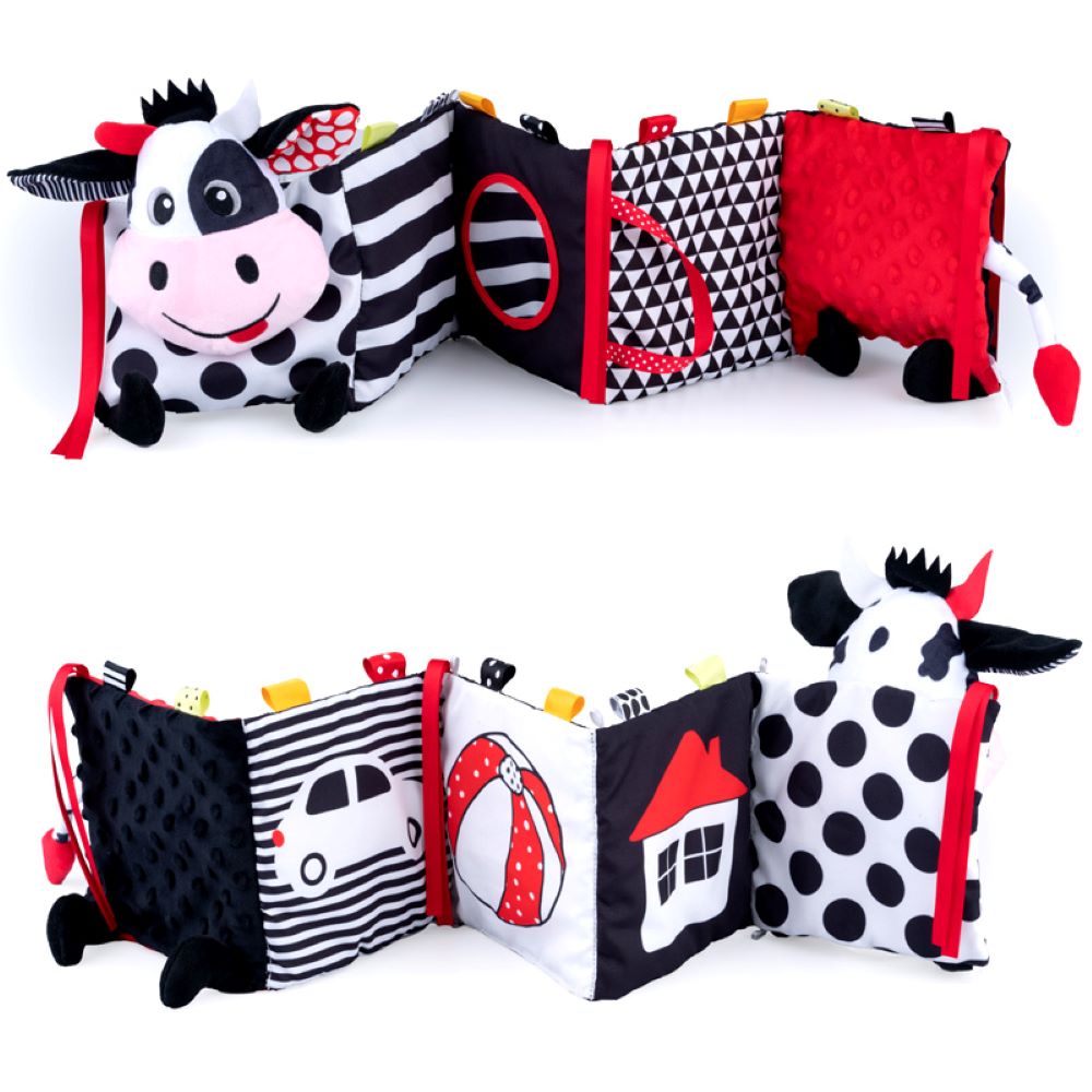 Bali Bazoo Baby Stoffbuch Kuh, Stoffbilderbuch 81044 Spiegel 10 Seiten Rassel wei&szlig; 