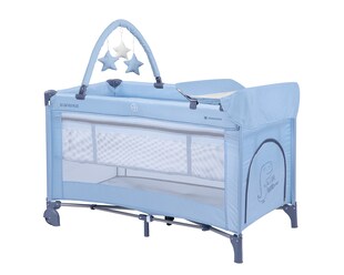 Kikkaboo Reisebett So Gifted Plus zwei Ebenen, Spielbogen, Wickelauflage, Räder hellblau 