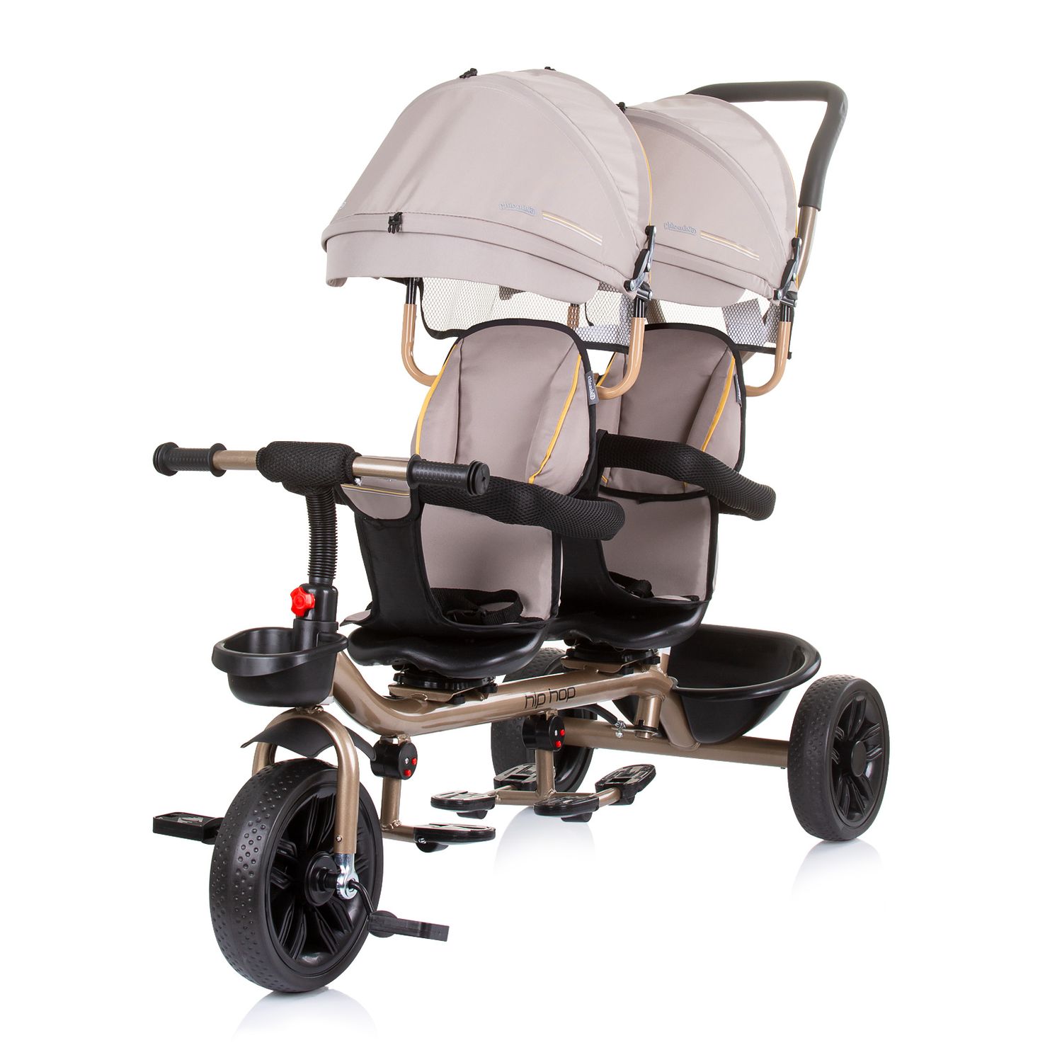 Chipolino Dreirad Tricycle Hip Hop, zwei Kinder, bis 40 kg, Sitze 360&deg; drehbar beige 